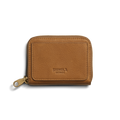 The Shinola Pocket Small Zip Around Wallet - Tan features natural leather, a gold zipper pull, and "Shinola Detroit" embossed on the front, shown on a plain white background.