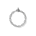 The Shinola Signature Link Bracelet in sterling silver features elongated oval links and a toggle clasp, showcased on a plain white background.