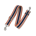 The Shinola Universal Adjustable 40mm Webbing Strap features orange, navy blue, and white stripes, metal swivel clasps at both ends, and an adjustable buckle—ideal for upgrading your favorite leather bags.