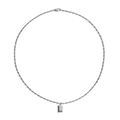 The Shinola Petite Rectangular Tag Necklace features delicate sterling silver rectangular links and a small tag pendant at the center—ideal for personalization as an engravable necklace.