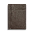 The Shinola Canfield ID Card Holder in Espresso features brown pebbled leather, two card slots, an embossed logo at the bottom, and a textured surface—a stylish slim wallet for everyday use.