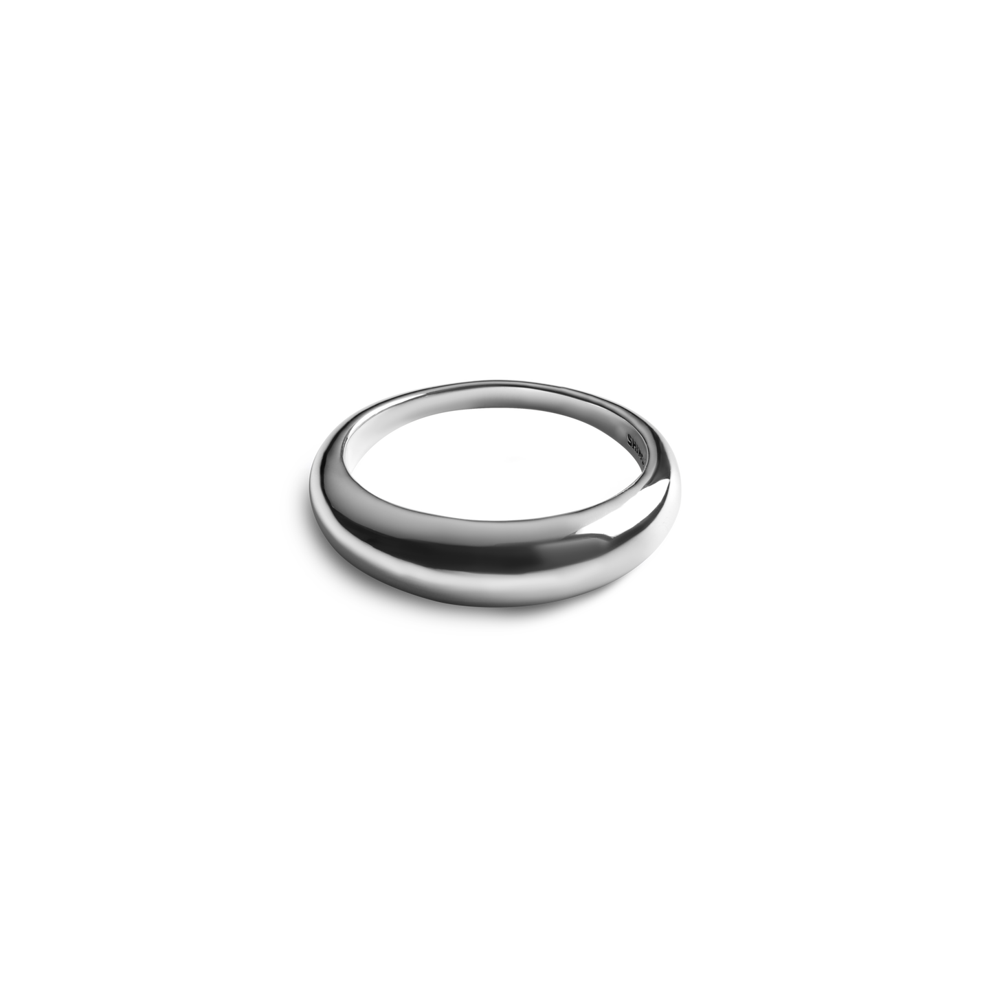 The Shinola Signature Link Domed Ring - Sterling Silver, featuring a chunky, rounded design and highly polished finish, is displayed on a plain white background—an ideal handmade piece for everyday wear.