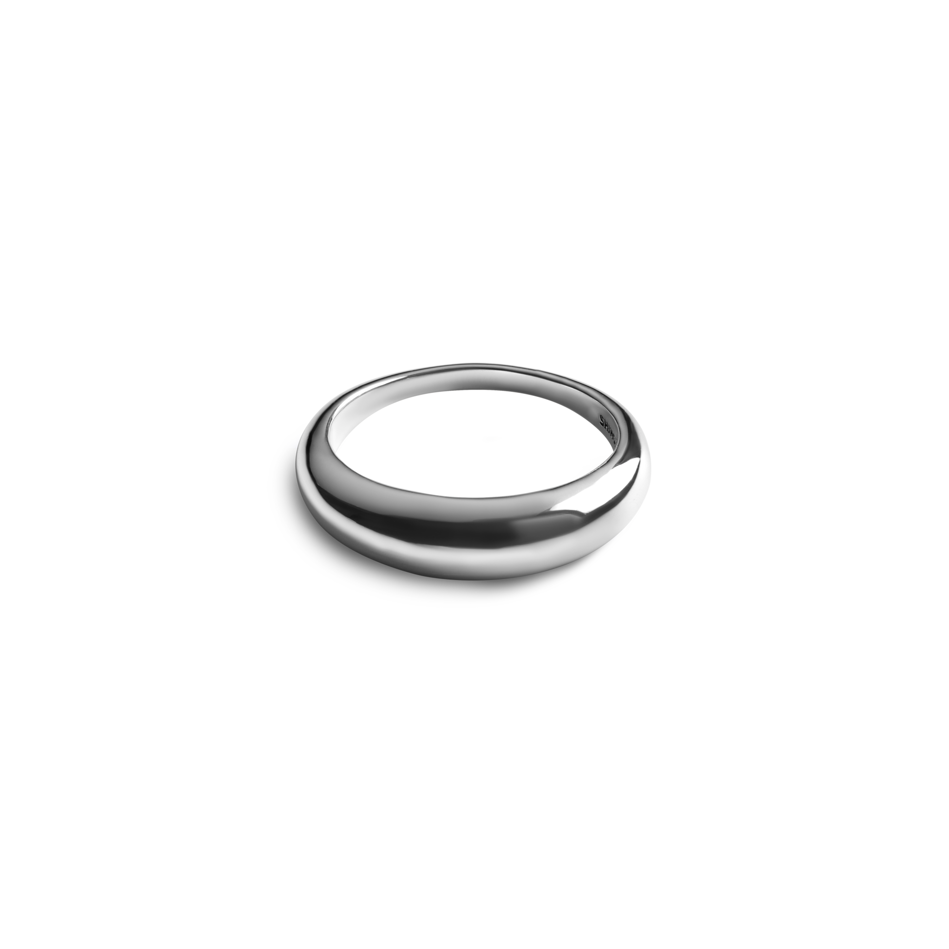 The Shinola Signature Link Domed Ring - Sterling Silver, featuring a chunky, rounded design and highly polished finish, is displayed on a plain white background—an ideal handmade piece for everyday wear.
