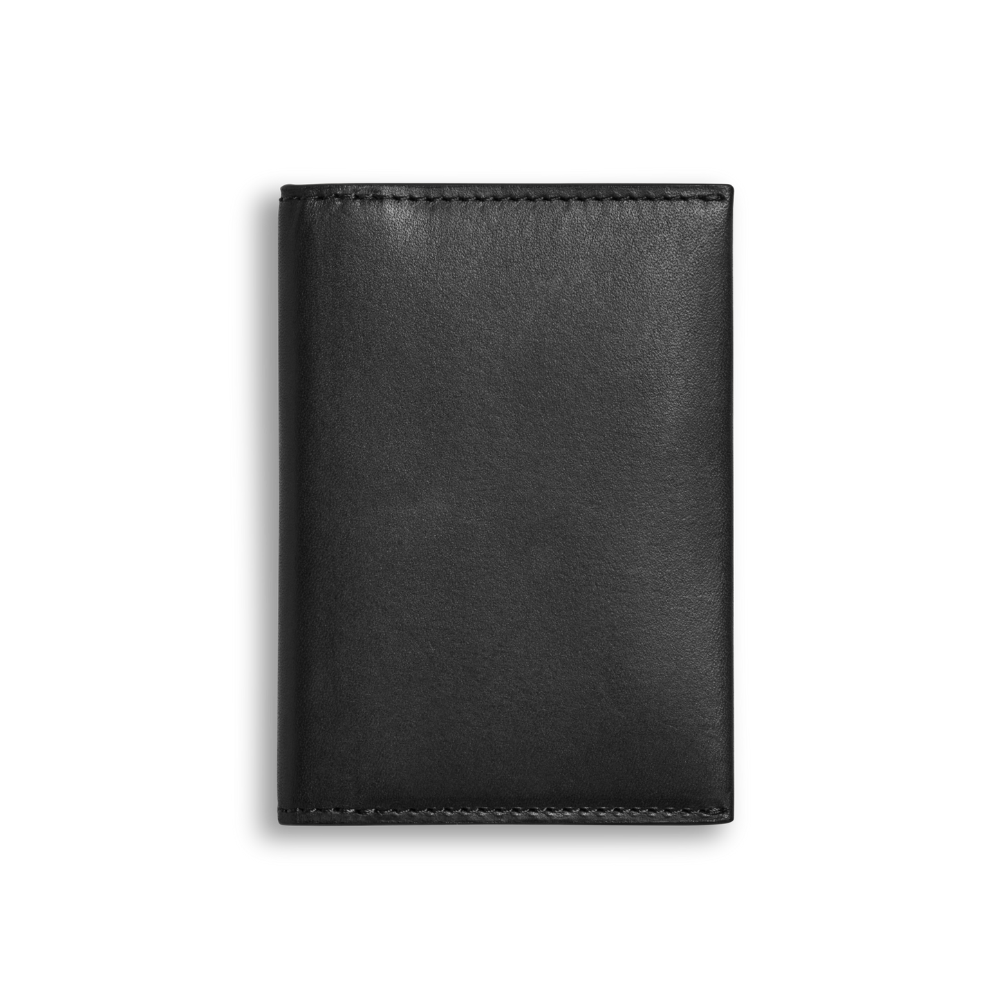 The Shinola Folded Card Holder Wallet in black, crafted from Italian Vachetta leather, is shown standing upright against a plain white background.