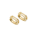 The Shinola Diamond Pave Rivet Double Row Hoop Earrings in yellow gold feature a polished, modern design with two bands—one plain and one sparkling with white stones—for an elegant, contemporary look.
