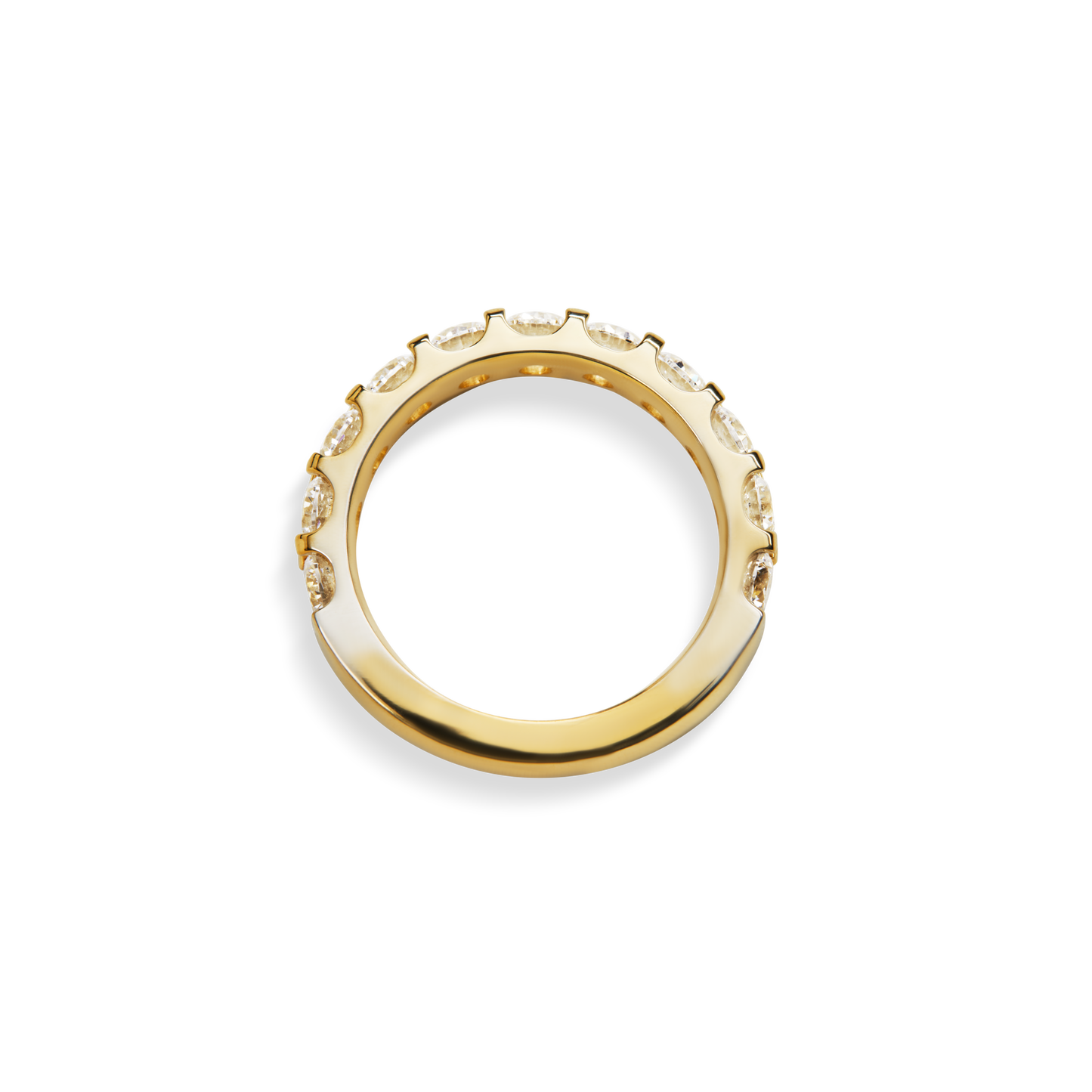 The Shinola 2 Carat Diamond Anniversary Band YG features a smooth 14k yellow gold band with oval natural diamonds set along the top half, shown on a white background.