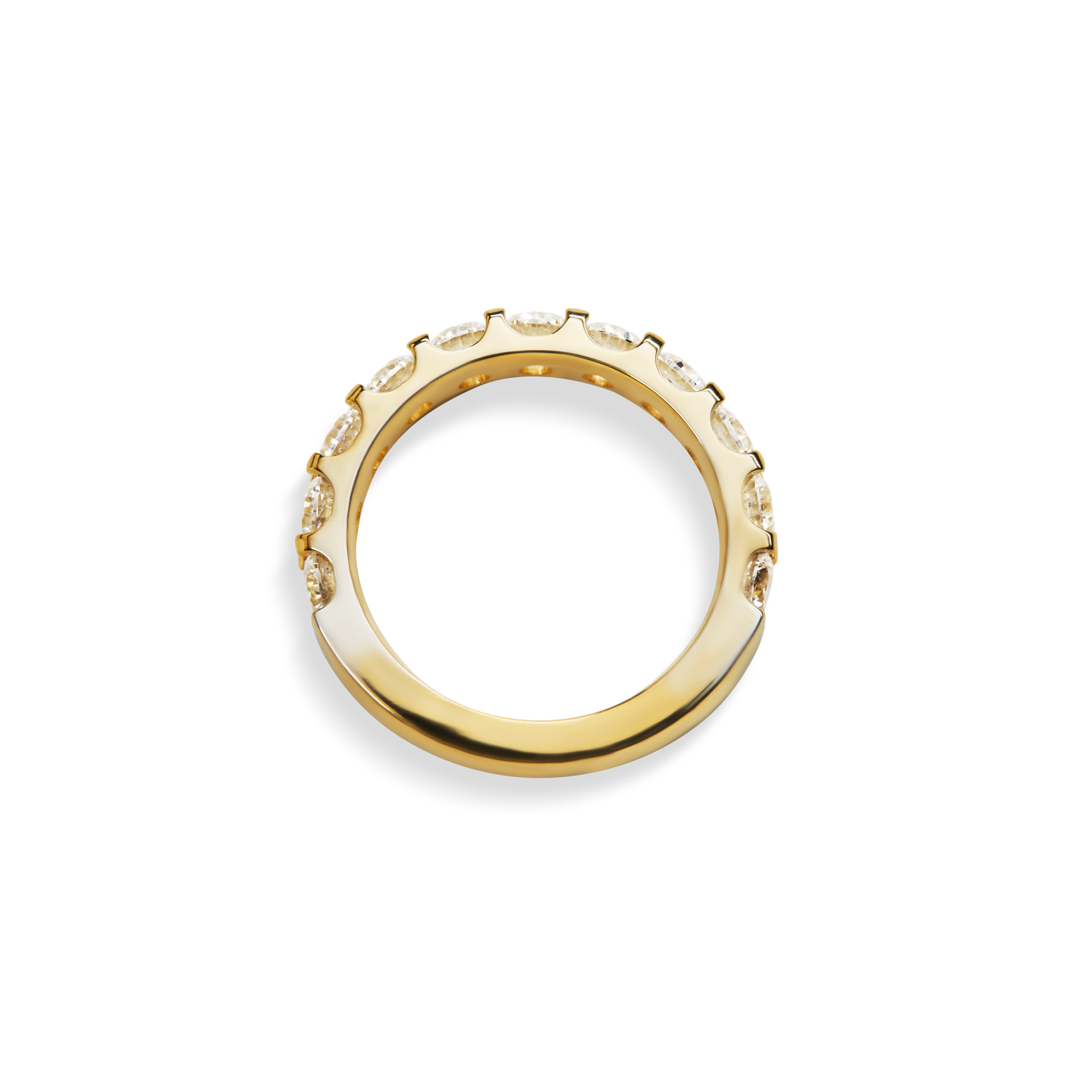 The Shinola 2 Carat Diamond Anniversary Band YG features a smooth 14k yellow gold band with oval natural diamonds set along the top half, shown on a white background.