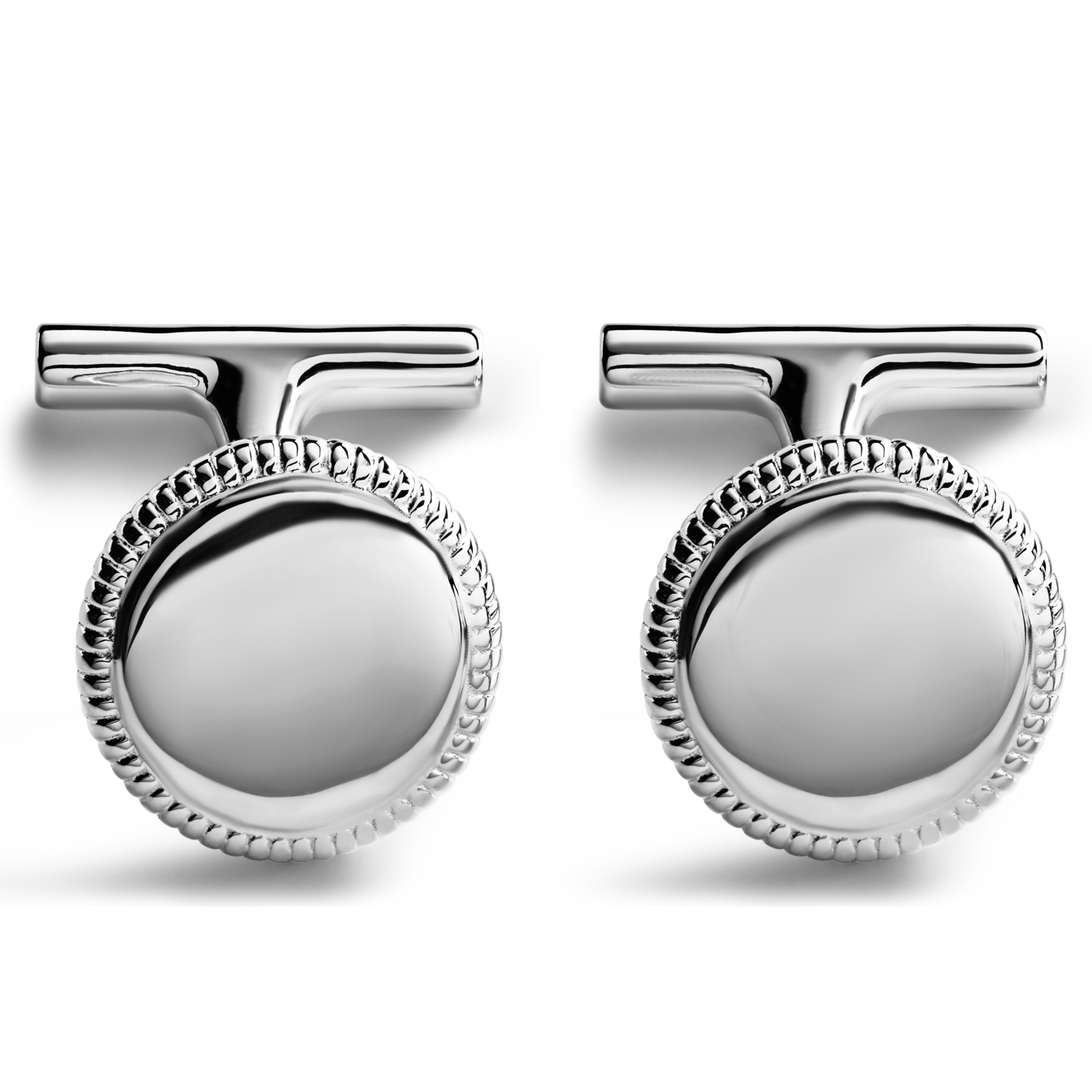 Shinola Coin Edge Cufflinks feature a polished sterling silver finish and a beaded edge design, shown on a plain white background.