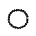 The Shinola 8mm Beaded Onyx Bracelet features smooth onyx beads and a single sterling silver accent with engraved detail, shown on a plain white background.