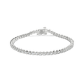 The Shinola 1 Carat 7" Diamond Tennis Bracelet in white gold features a single row of brilliant-cut diamonds set on a sleek band with a secure clasp, shown against a white background.