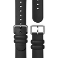 A close-up of the shinola 20mm Rubber Strap - Black Dash Loop with a matte black finish, multiple adjustment holes, and a silver-tone buckle, displayed from both sides against a plain white background.