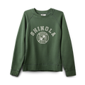 The Shinola Logo Sweatshirt - Leaf is a green unisex French Terry sweatshirt featuring a white SHINOLA logo and circular design on the chest, with long sleeves and ribbed cuffs and hem for comfort.