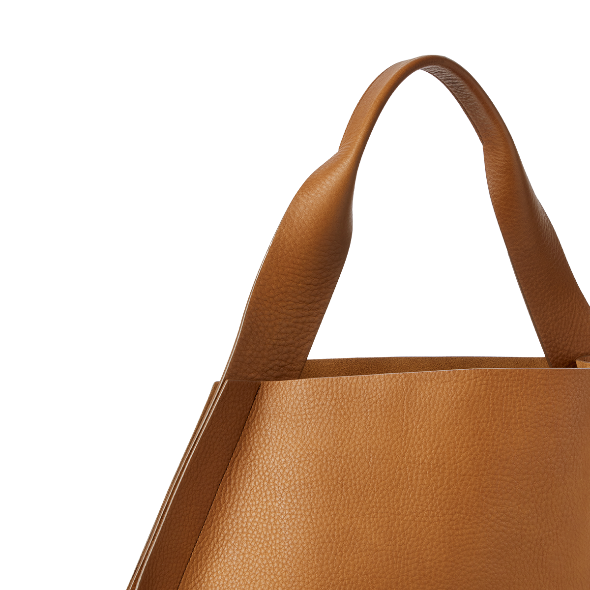 Close-up of the Shinola Derby Shoulder Bag - Tan, showcasing its textured finish, wide handles, minimalist design, and integrated leather card pocket against a plain white background.