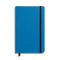 The Shinola Medium Hard Ruled Journal - Cobalt is a closed blue hardcover notebook with acid-free paper, a vertical black elastic band, and a matching ribbon bookmark, shown on a white background.