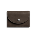 The Shinola Birdy Accordion Card Case Espresso is crafted from brown natural leather, has a flap closure with a silver snap button, and multiple card pockets, all presented against a plain white background.