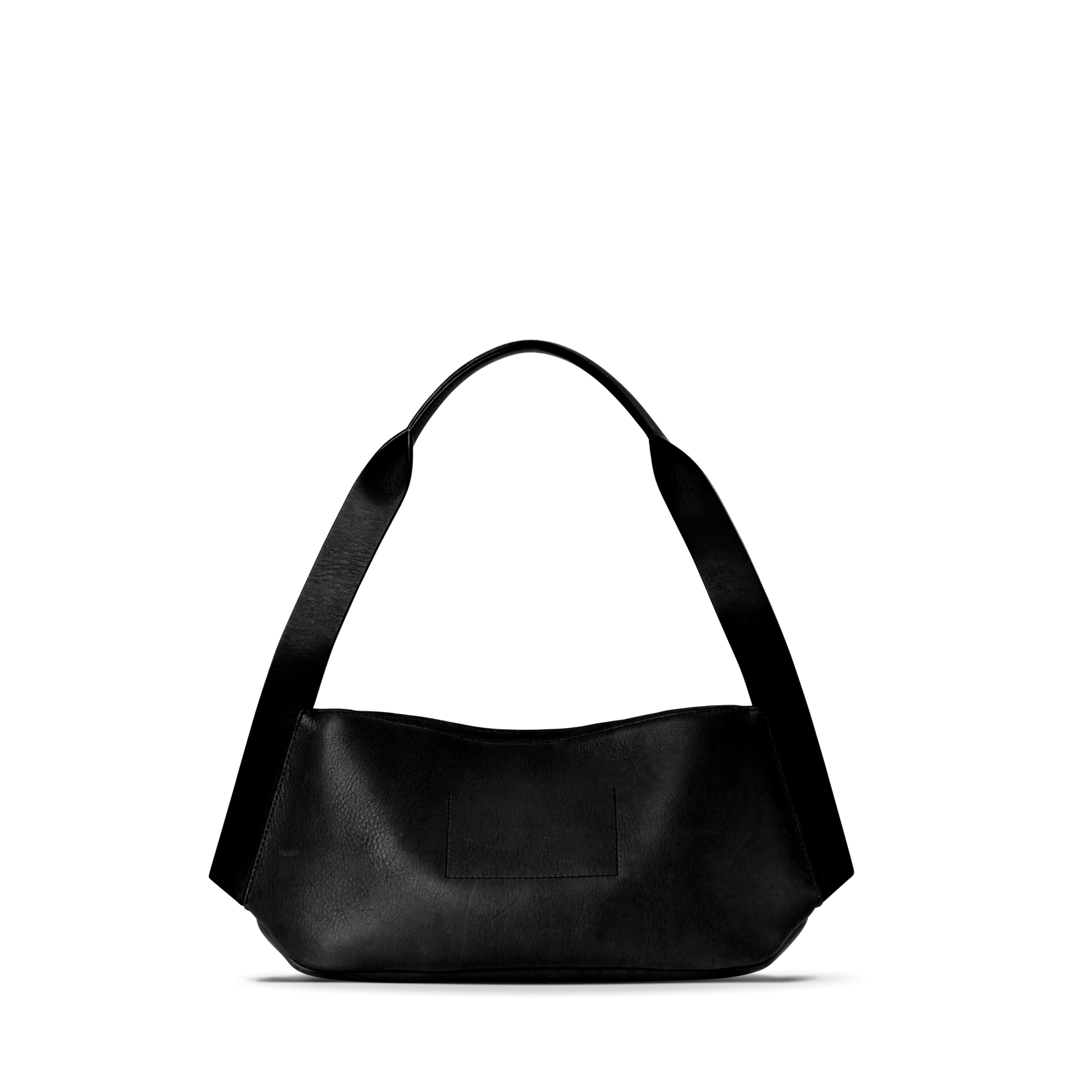 The Shinola Small Derby Shoulder Bag in black natural leather features a wide strap, rectangular shape, and minimalist design, shown against a white background—a versatile choice for day to night.