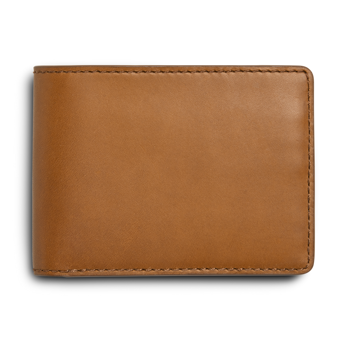 A closed Shinola Slim Bifold Wallet - Tan with visible edge stitching and RFID protection, shown against a plain white background.