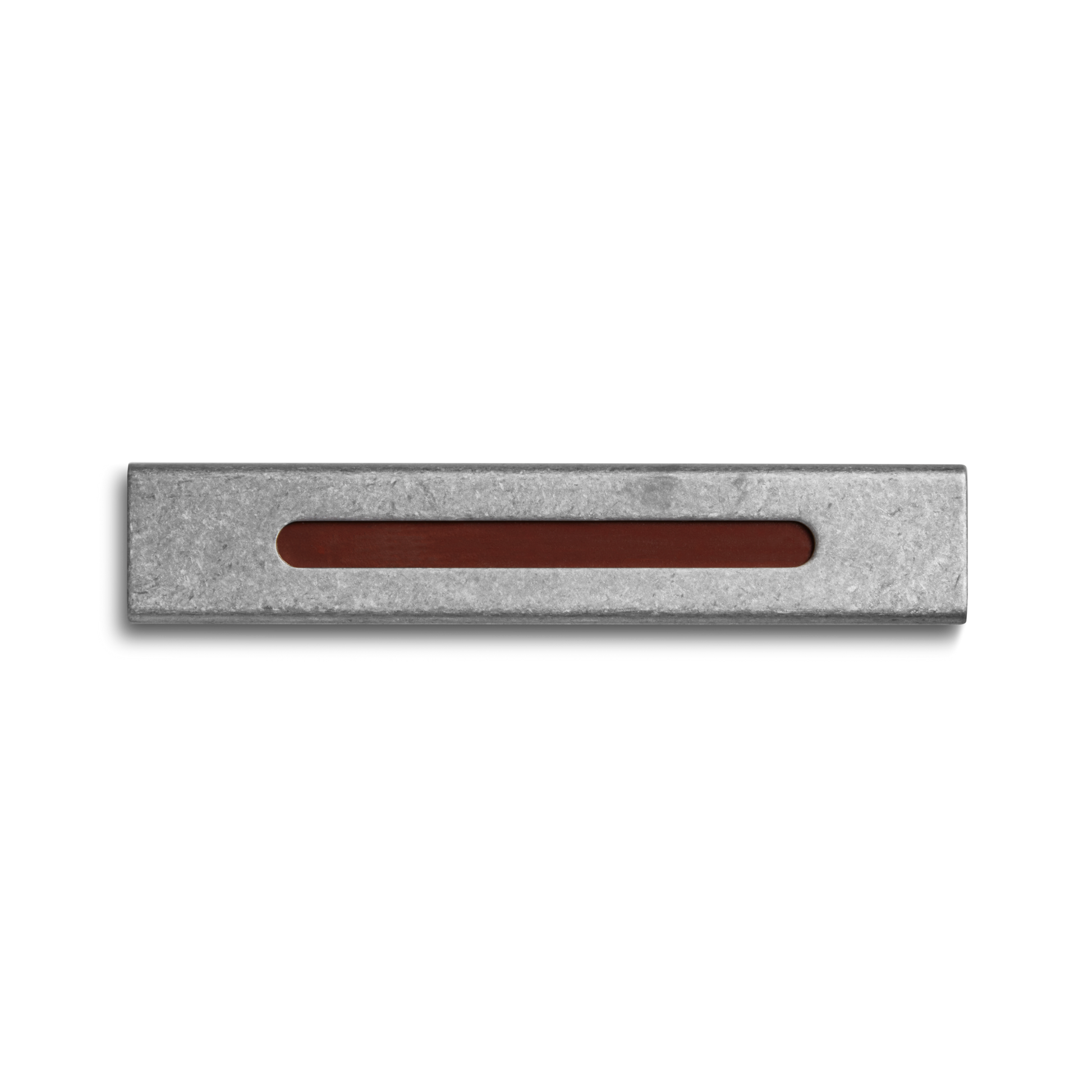 The Shinola Aluminum Matchbox Set features a rectangular design with a centered, narrow horizontal slot revealing a brown interior, displayed on a plain white background.