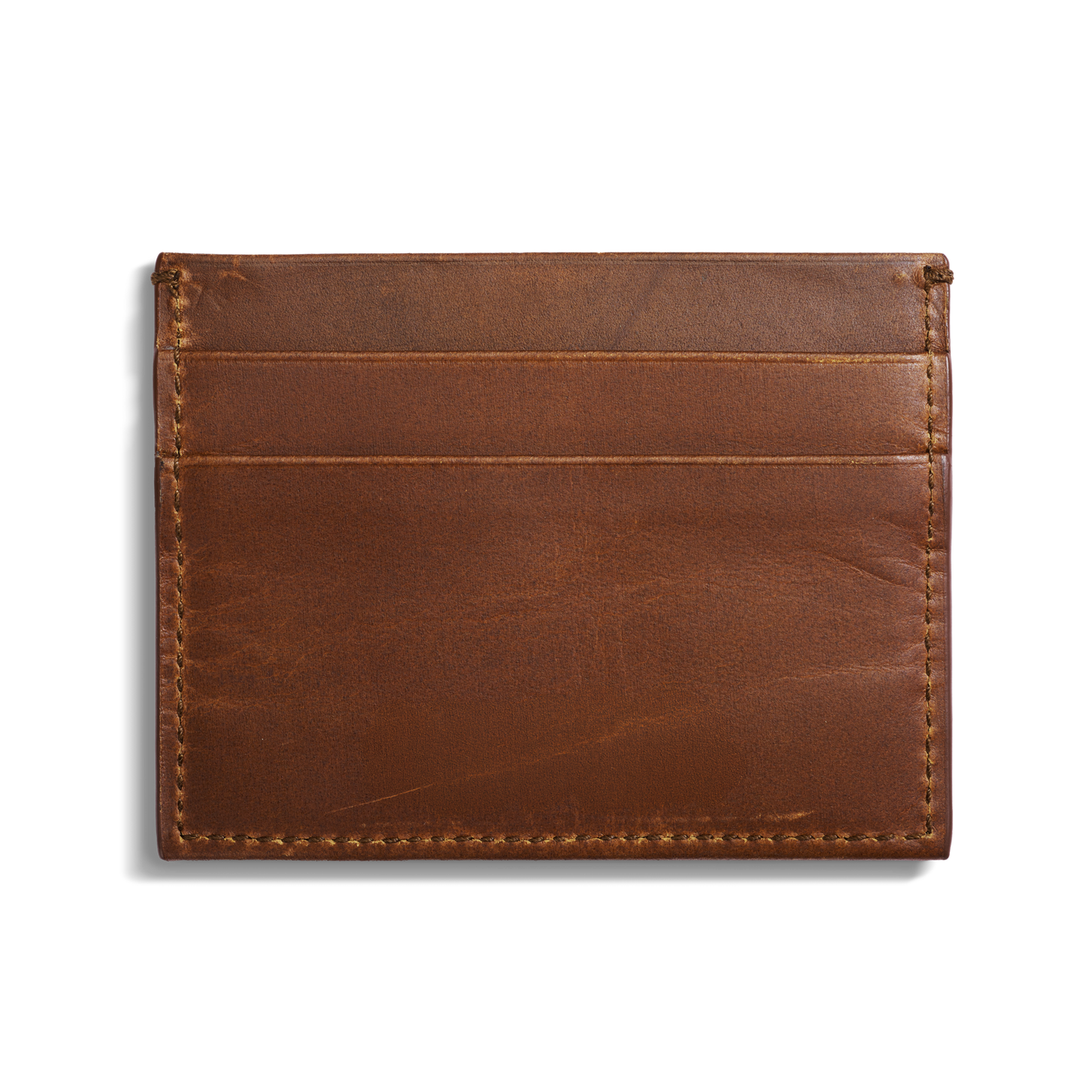 The Shinola 5 Pocket Card Holder in medium brown leather features RFID protection, two card slots, visible edge stitching, and is shown against a white background.
