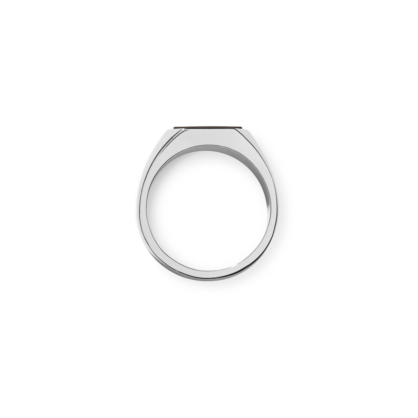 The Shinola Octagonal Onyx Signet Ring in sterling silver is displayed from a side view against a plain white background.