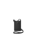 The Shinola Bixby Phone Crossbody - Black is a compact natural leather bag with a slim strap and minimalist design, shown standing upright against a white background.