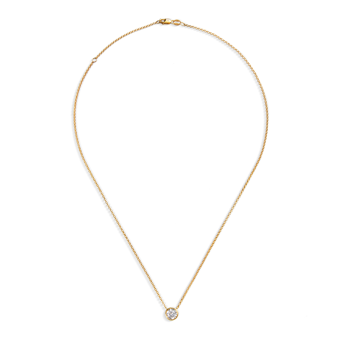 The Shinola 1 Carat Round Diamond Necklace in yellow gold features a small, round, ethically sourced diamond pendant bezel set at the center. Shown on a white background.
