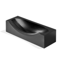 A rectangular, black wooden block with a smooth, curved indentation on top—the Clock Stand - Black by Shinola—displayed on a white background. Designed to complement the Shinola x GE collection.