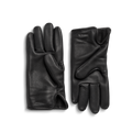 A pair of Shinola Lined Leather Gloves - Black, crafted from premium leather, are shown fleece-lined with one palm-up and the other palm-down on a light gray background.
