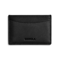 The Shinola Leather 3 Pocket Card Case in black features visible stitching, SHINOLA embossed on the front, and three curved pockets for sleek card organization.
