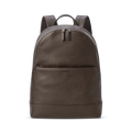 The Shinola Canfield Backpack - Espresso features a front zip pocket, double zipper top closure, and padded shoulder straps. This stylish brown leather laptop backpack is ideal for commuters and shown against a plain white background.