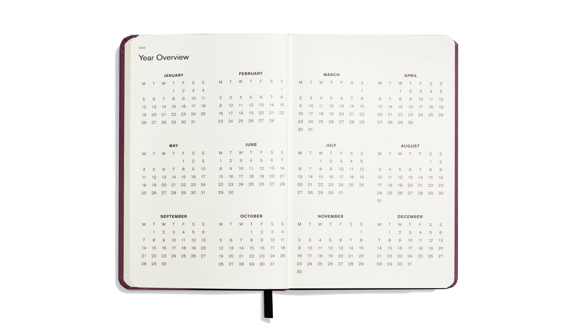 2026 12 Month Runwell Planner - Merlot