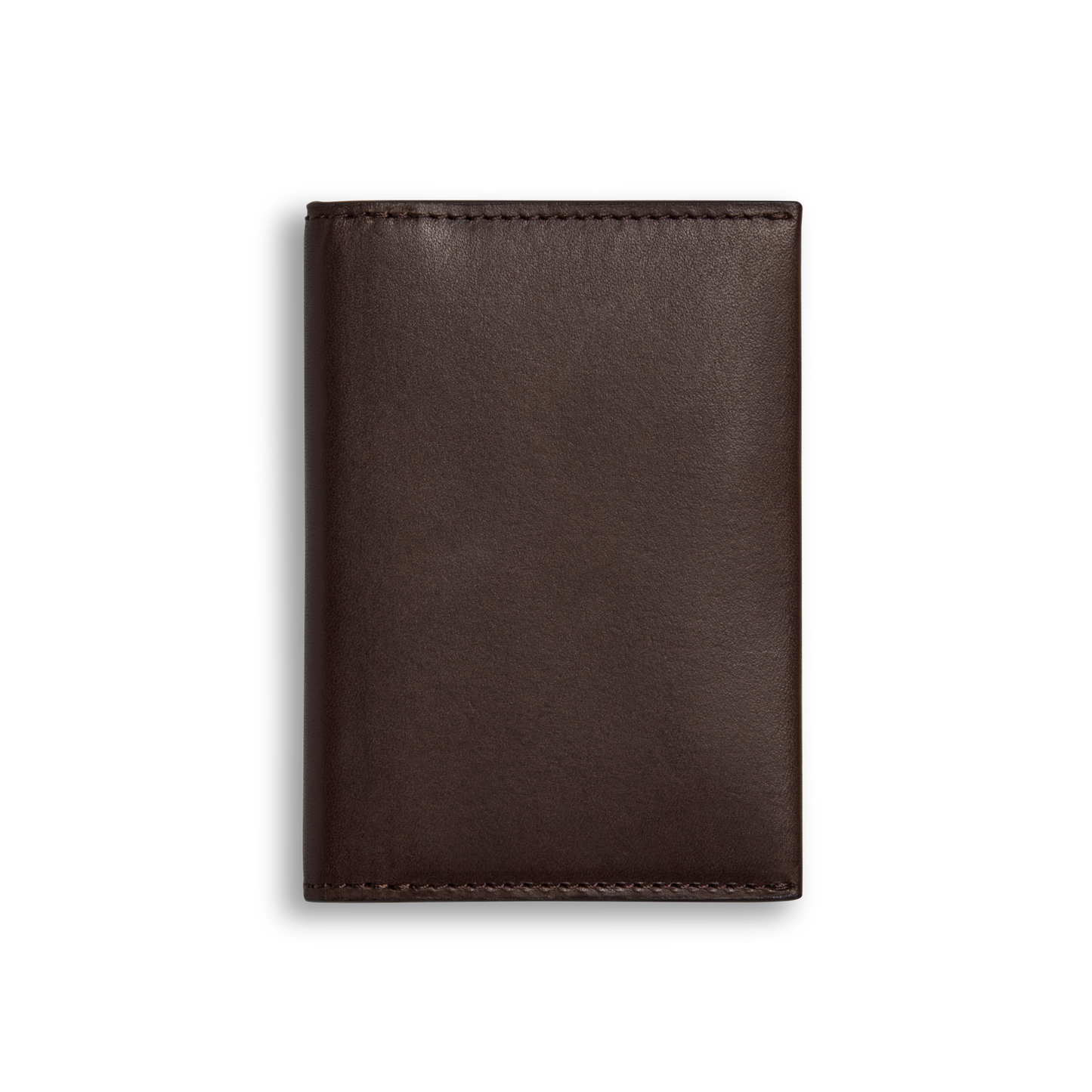 The Shinola Folded Card Holder Wallet in dark brown, crafted from Italian Vachetta leather, is shown closed and centered on a plain white background.