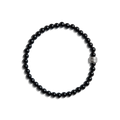 The Shinola 4mm Beaded Onyx Bracelet features black Onyx beads and a sterling silver accent engraved with “KITH,” shown on a plain white background.
