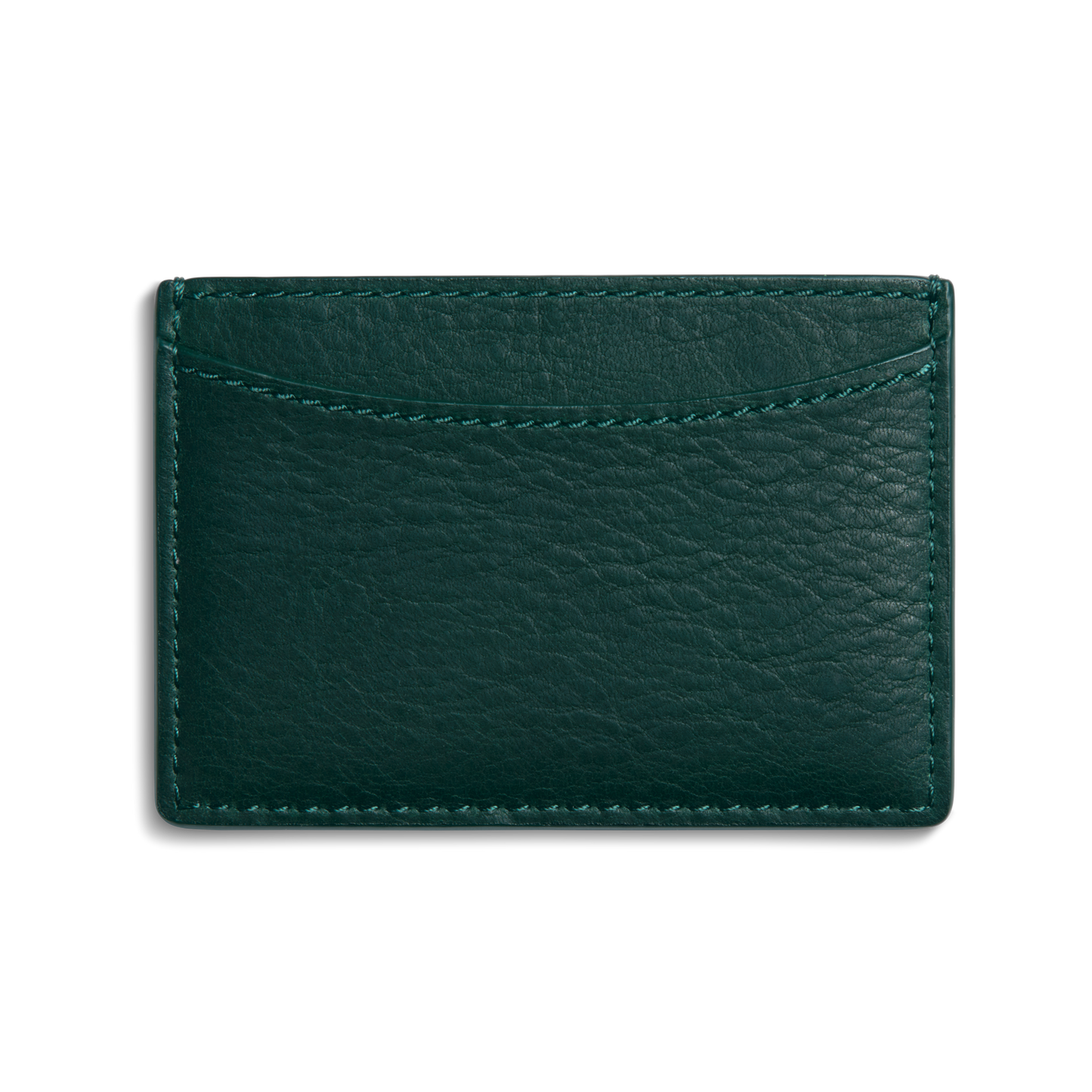 The Shinola Leather 3 Pocket Card Case - Forest is a dark green leather card holder with visible stitching and a curved top pocket, shown against a white background.