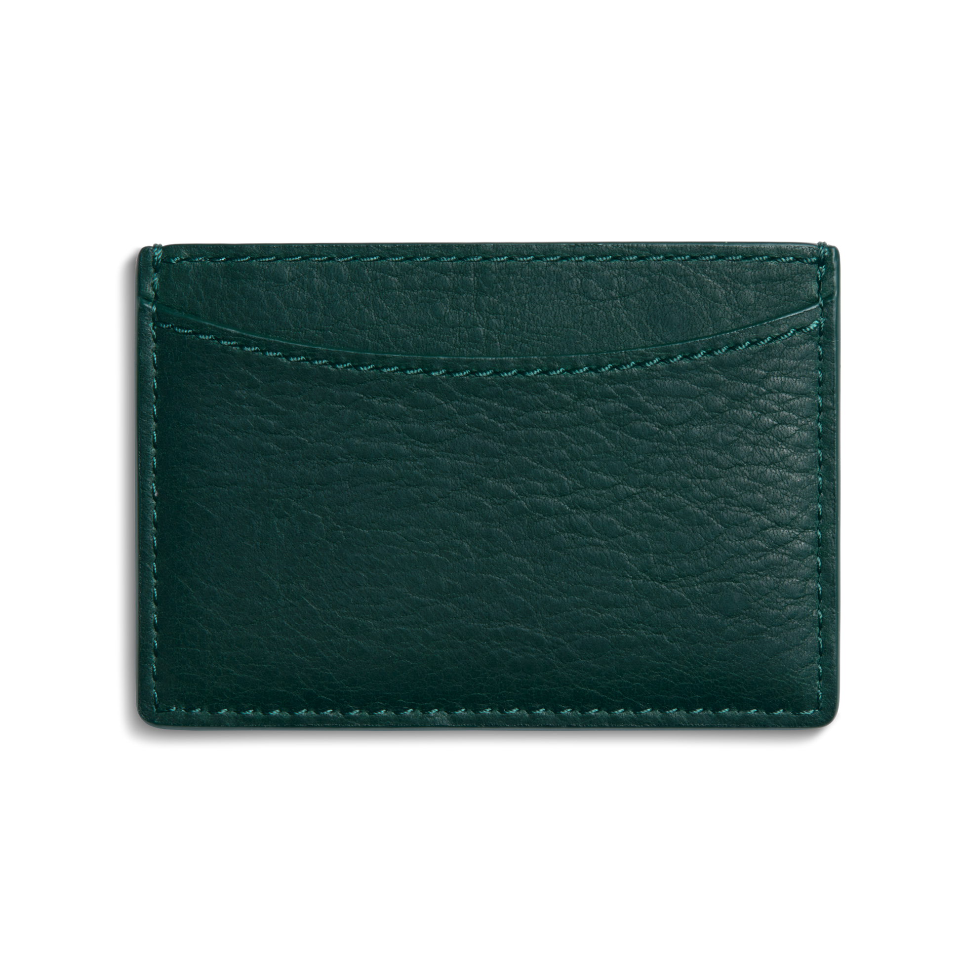 The Shinola Leather 3 Pocket Card Case - Forest is a dark green leather card holder with visible stitching and a curved top pocket, shown against a white background.