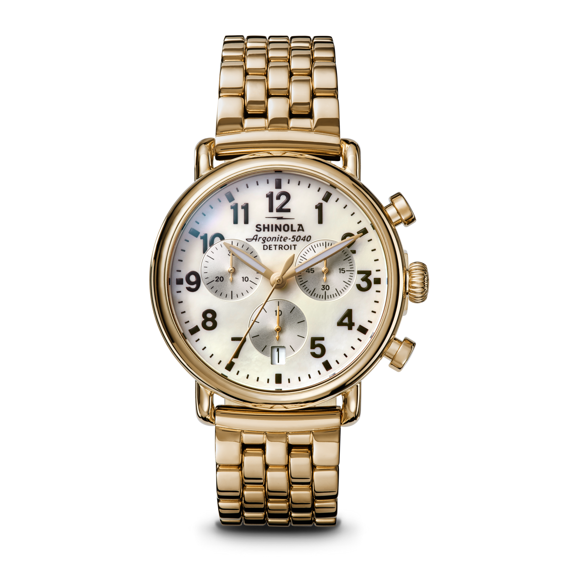 Runwell Chronograph Watch - MOP Gold Bracelet