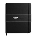 The Shinola Large Hard Plain Sketchbook - Black features a hard linen cover, elastic closure, black ribbon bookmark, branded paper band, and 100 lb premium drawing paper.