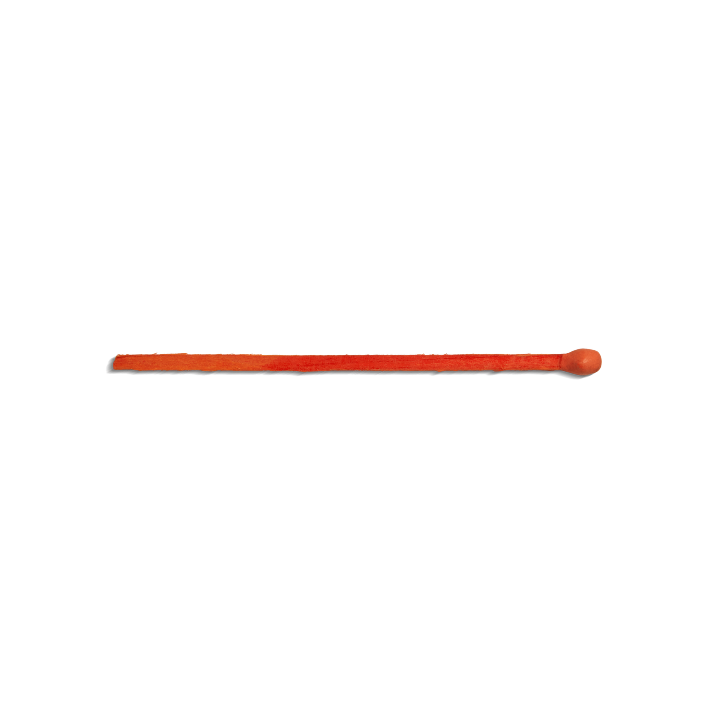 A single unused red matchstick from Shinola’s 4" Safety Matches (box of 43) rests horizontally on a plain white background, evoking classic safety match design.