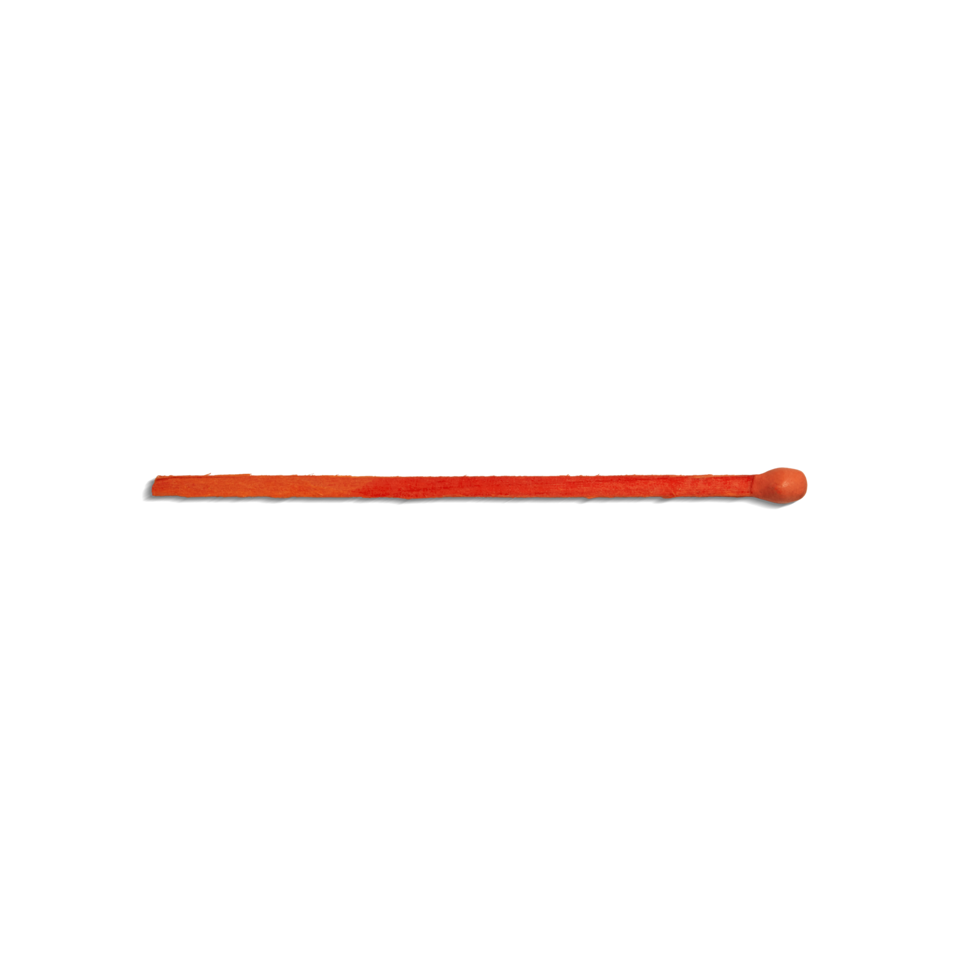 A single unused red matchstick from Shinola’s 4" Safety Matches (box of 43) rests horizontally on a plain white background, evoking classic safety match design.