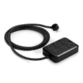 The Shinola 5 Port Power Supply in black, featuring a custom braided extension cord, six outlets, and USB-A/USB-C charging ports, is displayed on a white background.
