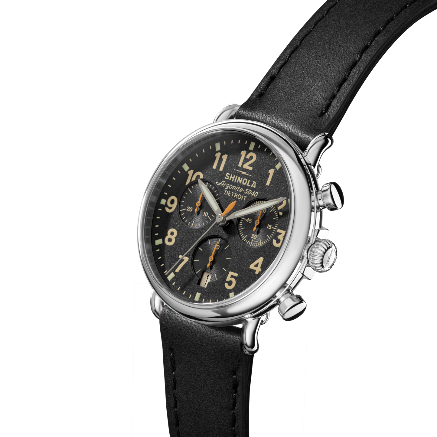 Runwell Chronograph Watch - Black Leather Strap