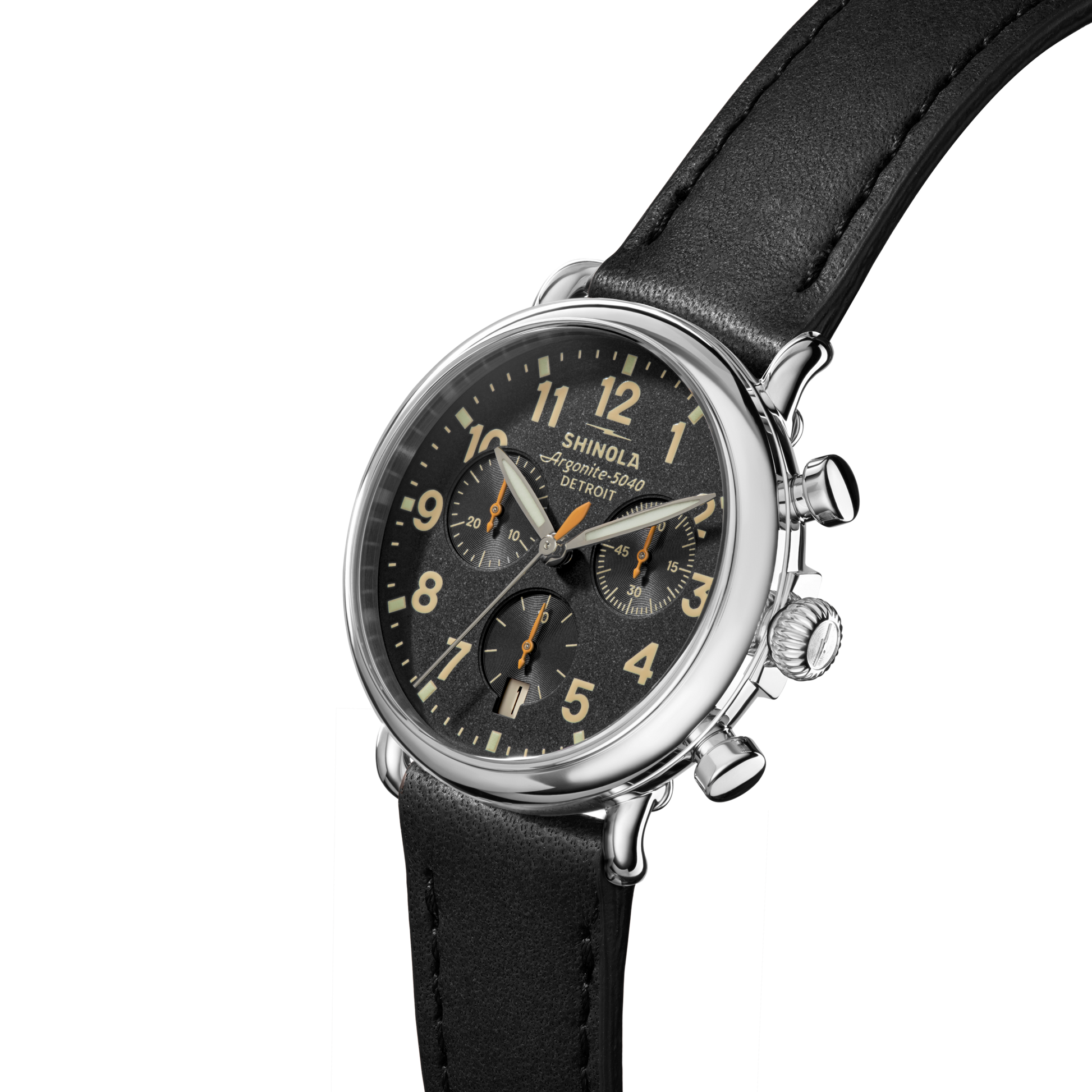 Runwell Chronograph Watch - Black Leather Strap