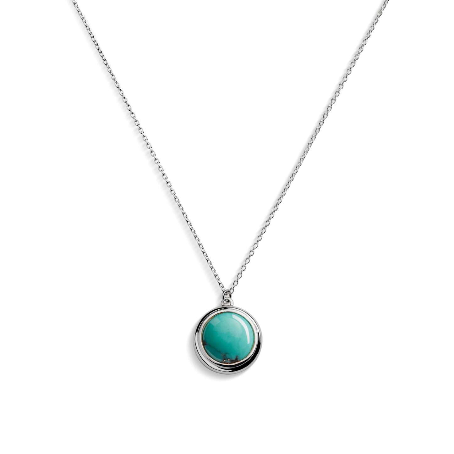 The Shinola Heirloom Turquoise Pendant Necklace features a round turquoise stone set in sterling silver, shown on a plain white background—perfect for turquoise pendant necklace enthusiasts.