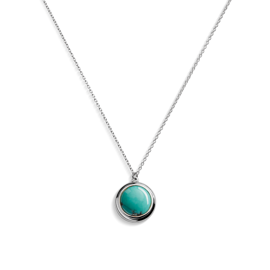 The Shinola Heirloom Turquoise Pendant Necklace features a round turquoise stone set in sterling silver, shown on a plain white background—perfect for turquoise pendant necklace enthusiasts.