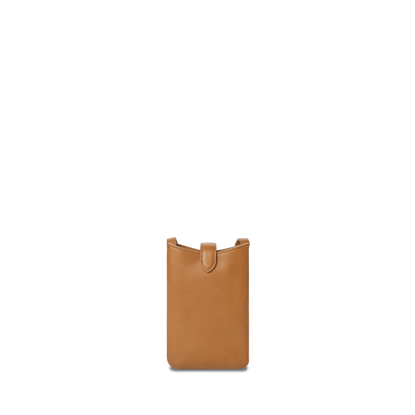 The Shinola Bixby Phone Crossbody in Tan is a compact, rectangular pouch made from natural leather with a flap closure. Designed for traveling light, it’s shown upright against a plain white background.