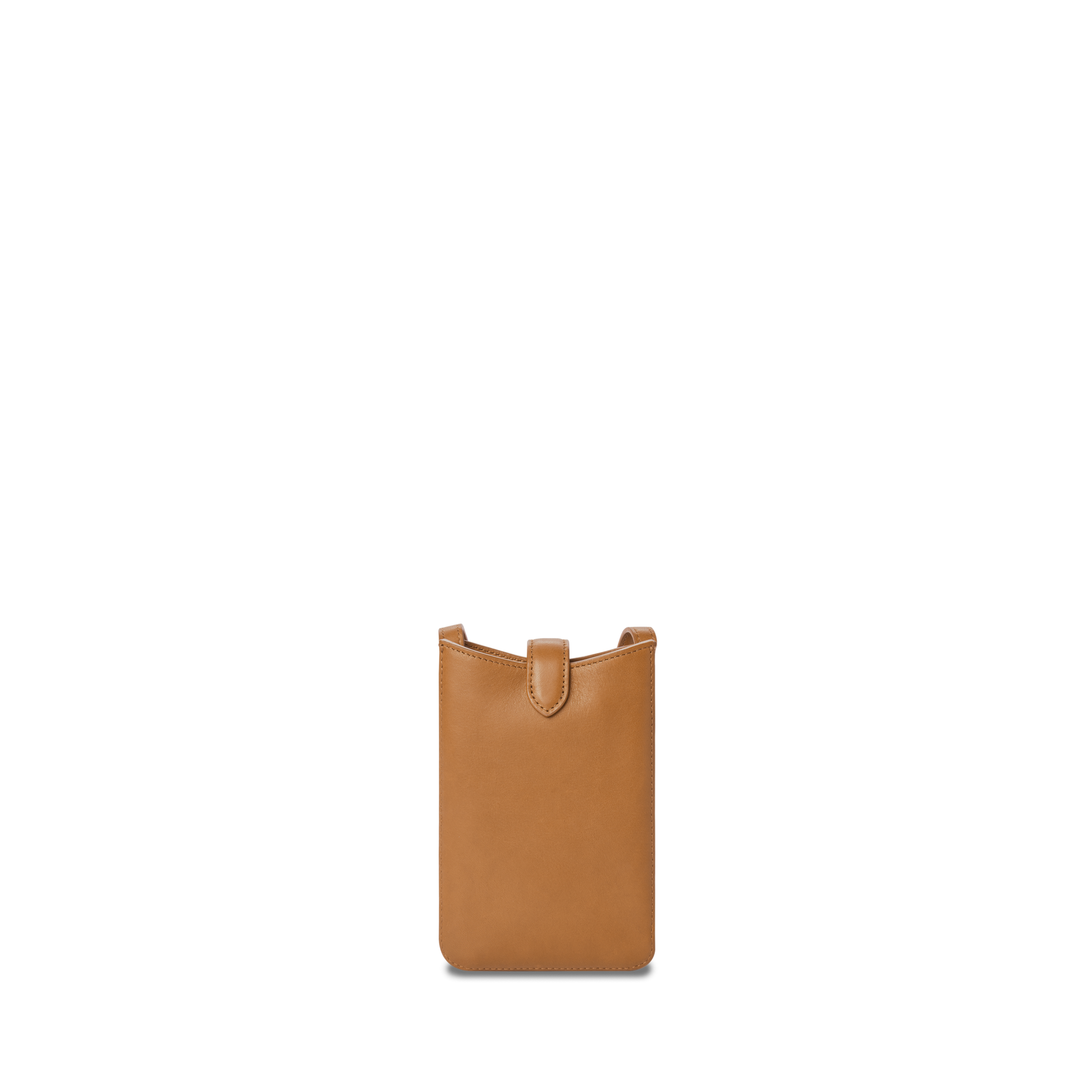 The Shinola Bixby Phone Crossbody in Tan is a compact, rectangular pouch made from natural leather with a flap closure. Designed for traveling light, it’s shown upright against a plain white background.