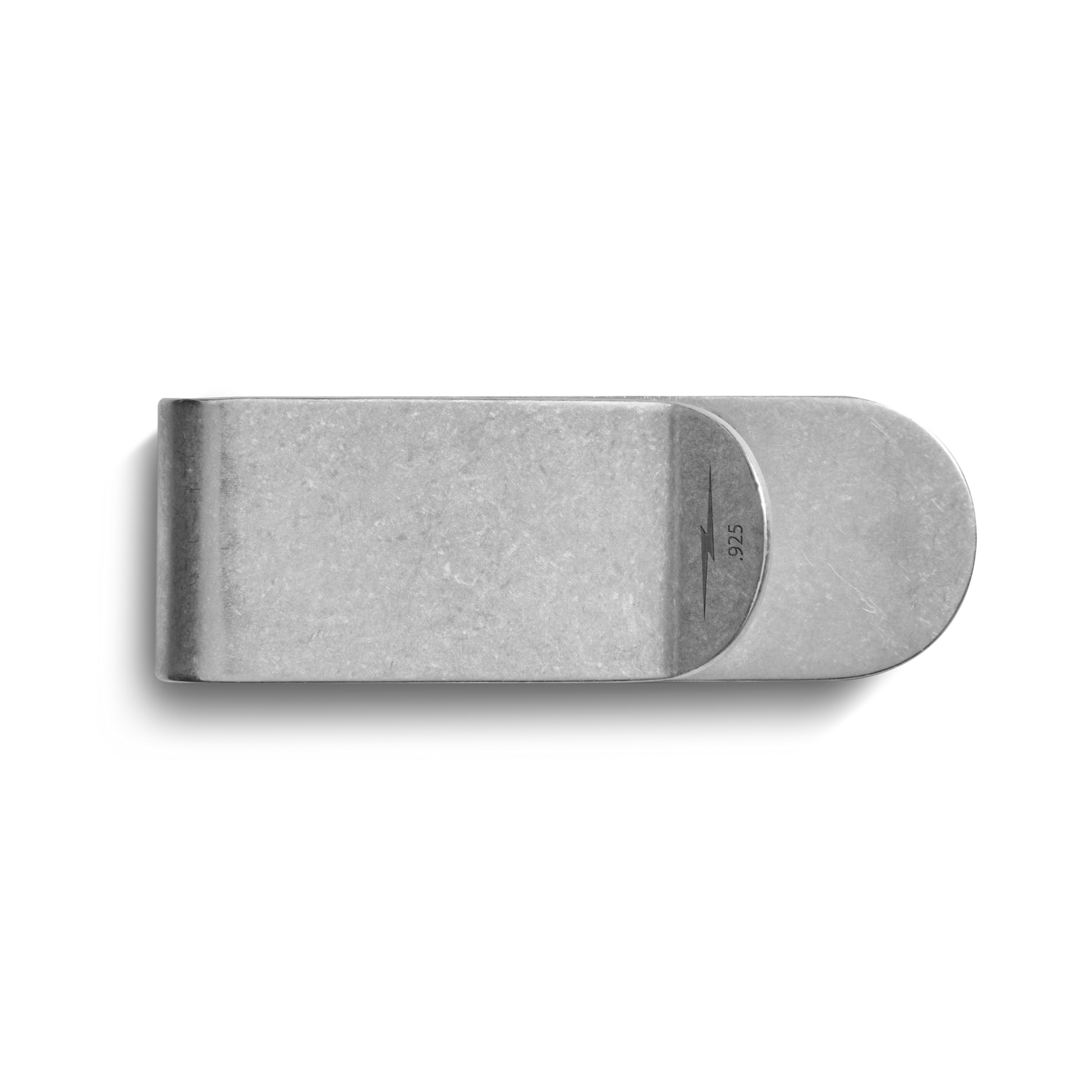 The Shinola Engravable Money Clip—Sterling Silver—features a minimalist rectangular design with a matte finish and rounded end, shown on a plain white background.