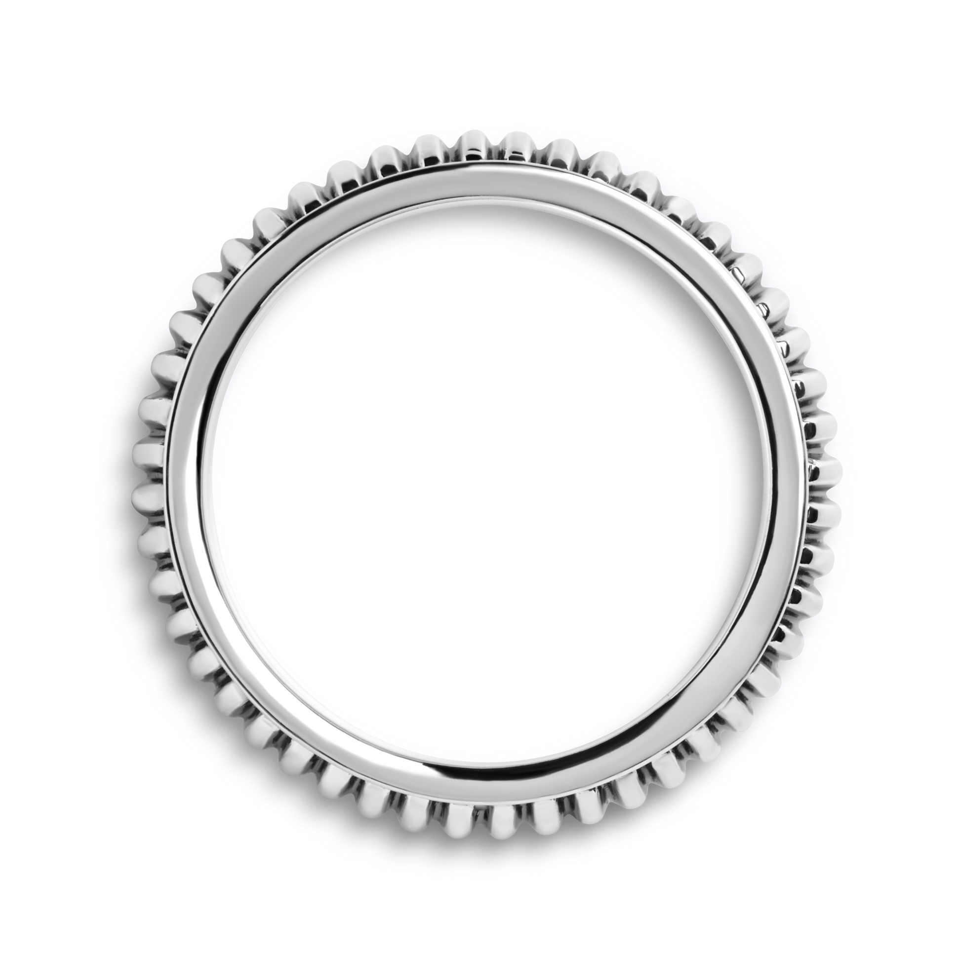 The Shinola Coin Edge Band 10MM is a round sterling silver ring featuring a smooth inner surface and a scalloped coin-edge design—an eye-catching statement piece, shown on a white background.