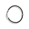 The Shinola Single Wrap Woven Leather Bracelet in black features a sterling silver clasp and a small silver bead engraved with SHINOLA, shown against a plain white background.