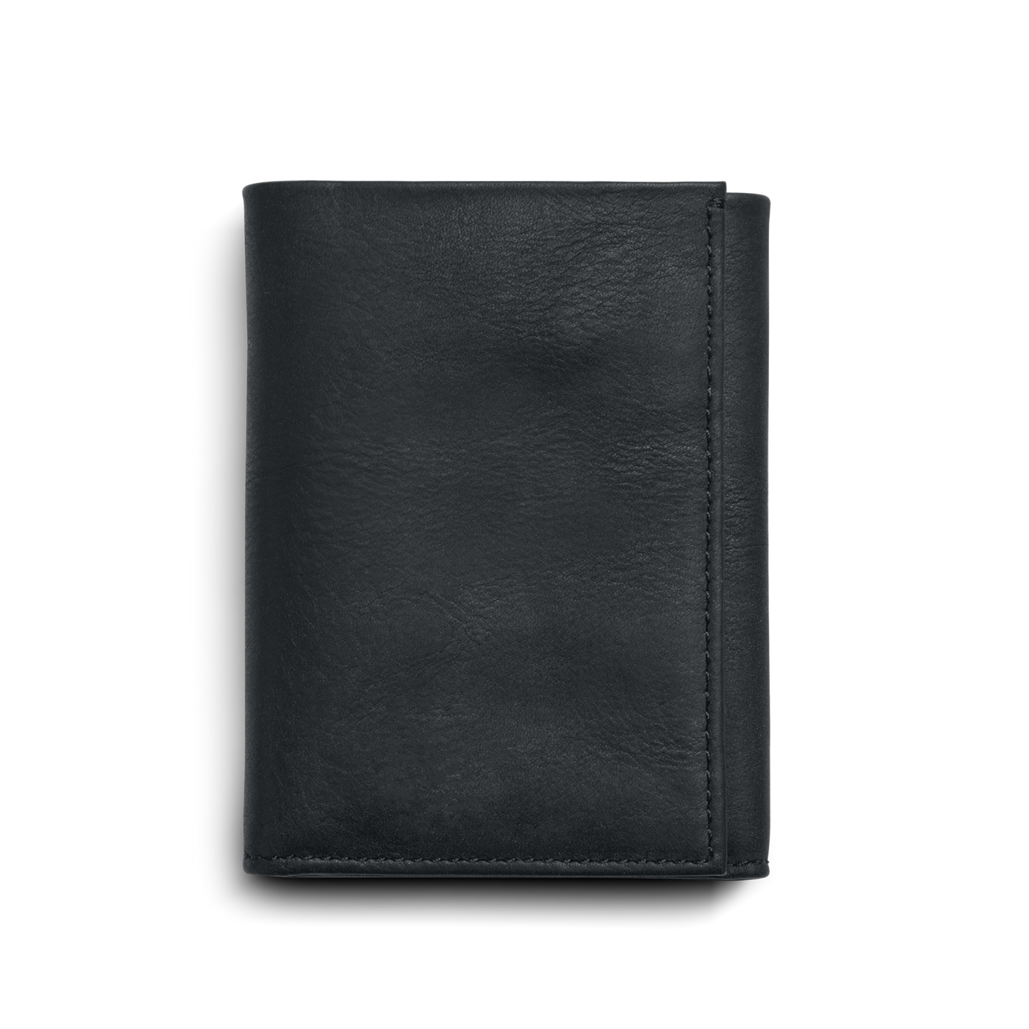 A closed Shinola Trifold Wallet - Black with RFID protection and visible stitching on the right edge, shown against a plain white background.